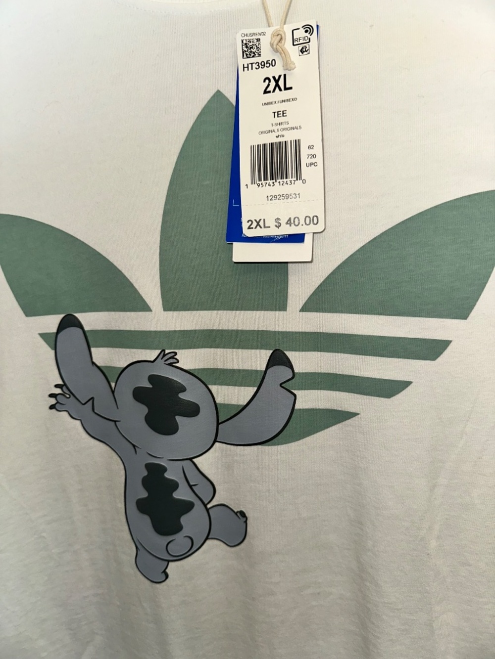 NWT | Adidas Originals x Disney | Stitch Trefoil Graphic Tee White | 2XL - Picture 4 of 5